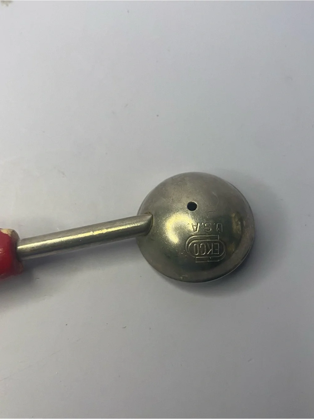 Vintage EKCO Red Handle Double-Ended Melon Baller with Metal Scoops